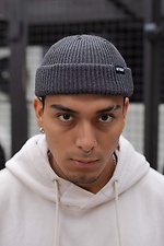 Gray small beanie hat with patch Without 8048241 photo №4
