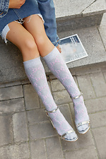 Knee-high gray cotton knee-highs with pink pattern M-SOCKS 2040242 photo №1