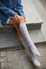 Knee-high gray cotton knee-highs with pink pattern M-SOCKS 2040242 photo №3