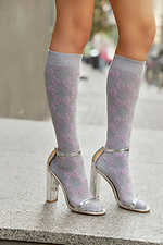 Knee-high gray cotton knee-highs with pink pattern M-SOCKS 2040242 photo №6