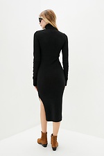 Чорна напіввовняна сукня гольф з високим бічним розрізом  4038242 фото №3