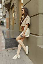 Knee-high beige cotton knee-highs with orange pattern M-SOCKS 2040243 photo №5