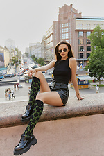 Knee-high black cotton knee-high knee socks with lime pattern M-SOCKS 2040247 photo №2