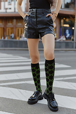 Knee-high black cotton knee-high knee socks with lime pattern M-SOCKS 2040247 photo №3
