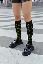 Knee-high black cotton knee-high knee socks with lime pattern M-SOCKS 2040247 photo №6
