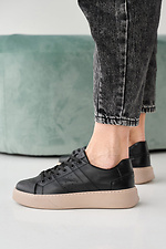 Damen-Ledersneaker Frühling-Herbst schwarz 2505249 Foto №4