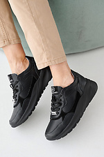 Skórzane sneakersy damskie w kolorze wiosna-jesień w kolorze czarnym  2505252 zdjęcie №4