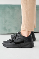 Skórzane sneakersy damskie w kolorze wiosna-jesień w kolorze czarnym  2505252 zdjęcie №5