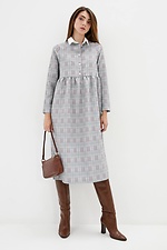 Checkered midi dress with button placket and white collar Garne 3039253 photo №2