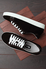 Black leather sneakers with white flats with suede inserts  4205253 photo №5