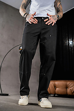 Gerade geschnittene Herren-Baumwollhose Jeans Casual Schwarz Teamv 8034253 Foto №4