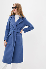 Синее кашемировое пальто ELEN под пояс с большими карманами Garne 3037257 фото №1
