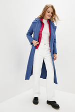 Синее кашемировое пальто ELEN под пояс с большими карманами Garne 3037257 фото №2