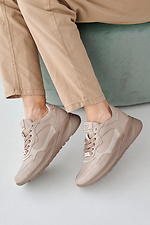 Skórzane sneakersy damskie w kolorze wiosenno-jesiennym w kolorze beżowym  2505259 zdjęcie №4