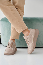Skórzane sneakersy damskie w kolorze wiosenno-jesiennym w kolorze beżowym  2505259 zdjęcie №6
