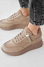 Damen-Ledersneaker Frühling-Herbst-Beige 2505260 Foto №8