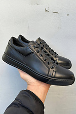 Męskie skórzane sneakersy wiosenno-jesienne w kolorze czarnym  2505262 zdjęcie №1
