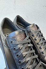 Męskie skórzane sneakersy wiosenno-jesienne w kolorze czarnym  2505262 zdjęcie №2