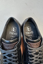 Męskie skórzane sneakersy wiosenno-jesienne w kolorze czarnym  2505262 zdjęcie №3