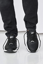Męskie skórzane sneakersy wiosenno-jesienne w kolorze czarnym  2505263 zdjęcie №2