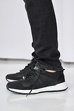 Męskie skórzane sneakersy wiosenno-jesienne w kolorze czarnym  2505263 zdjęcie №4
