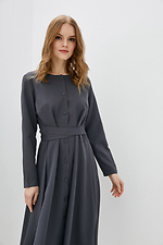 Gray office midi dress with flared skirt and wide belt Garne 3039263 photo №2