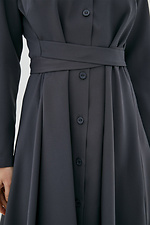 Szara biurowa sukienka midi z rozkloszowaną spódnicą i szerokim paskiem Garne 3039263 zdjęcie №3