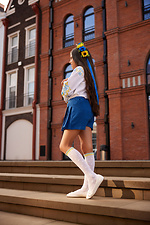 Children's white translucent knee socks with a yellow-blue openwork top M-SOCKS 2040264 photo №3