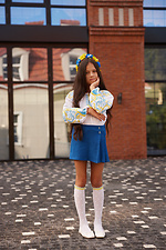 Children's white translucent knee socks with a yellow-blue openwork top M-SOCKS 2040264 photo №5