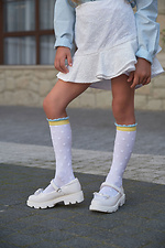 Children's white translucent knee socks with a yellow-blue openwork top M-SOCKS 2040264 photo №8
