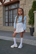 Children's white translucent knee socks with a yellow-blue openwork top M-SOCKS 2040264 photo №9