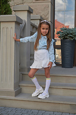 Children's white translucent knee socks with a yellow-blue openwork top M-SOCKS 2040264 photo №10