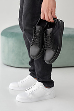 Męskie skórzane sneakersy wiosenno-jesienne w kolorze czarnym  2505264 zdjęcie №2