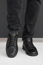 Męskie skórzane sneakersy wiosenno-jesienne w kolorze czarnym  2505264 zdjęcie №3