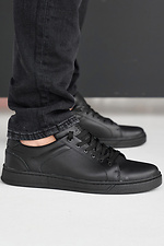 Męskie skórzane sneakersy wiosenno-jesienne w kolorze czarnym  2505264 zdjęcie №5