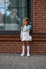 Weiße, durchscheinende Kniestrümpfe für Kinder mit blauen und gelben Punkten M-SOCKS 2040265 Foto №11