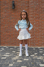 Weiße, durchscheinende Kniestrümpfe für Kinder mit blauen und gelben Punkten M-SOCKS 2040265 Foto №12