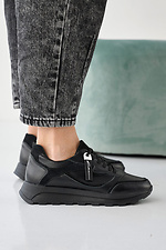 Skórzane sneakersy damskie w kolorze wiosna-jesień w kolorze czarnym  2505266 zdjęcie №3