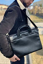 Uniwersalna torba biznesowa z czarnej skóry ekologicznej na laptopa Mamakazala 8038266 zdjęcie №1