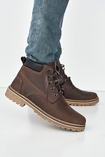 Зимние кожаные ботинки коричневого цвета 8019267 фото №1