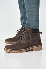 Зимние кожаные ботинки коричневого цвета 8019267 фото №4