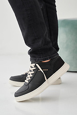 Męskie skórzane sneakersy wiosenno-jesienne w kolorze czarnym  2505268 zdjęcie №2