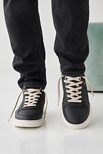 Męskie skórzane sneakersy wiosenno-jesienne w kolorze czarnym  2505268 zdjęcie №3
