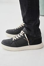 Męskie skórzane sneakersy wiosenno-jesienne w kolorze czarnym  2505268 zdjęcie №5