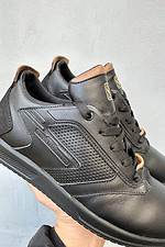 Męskie skórzane sneakersy wiosenno-jesienne w kolorze czarnym  2505269 zdjęcie №3