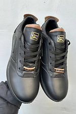 Męskie skórzane sneakersy wiosenno-jesienne w kolorze czarnym  2505269 zdjęcie №4