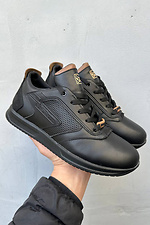 Męskie skórzane sneakersy wiosenno-jesienne w kolorze czarnym  2505269 zdjęcie №6