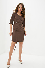 Brown Business Suit Midi Dress with Short Sleeves and Belt Garne 3039270 photo №2