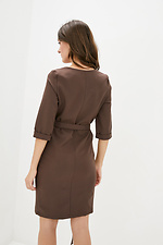 Brown Business Suit Midi Dress with Short Sleeves and Belt Garne 3039270 photo №3