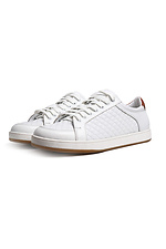 White leather sneakers with quilted inserts and laces  4205271 photo №2